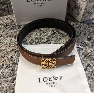 Loewe Brown Leather Belt with Gold Anagram Buckle